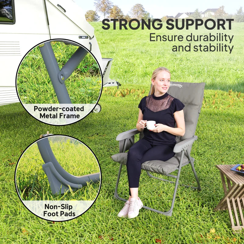 5-Level Reclining Camping Chair, Adjustable High Back Camping Chair with Side Pockets, Compact Camping Chair for Adults