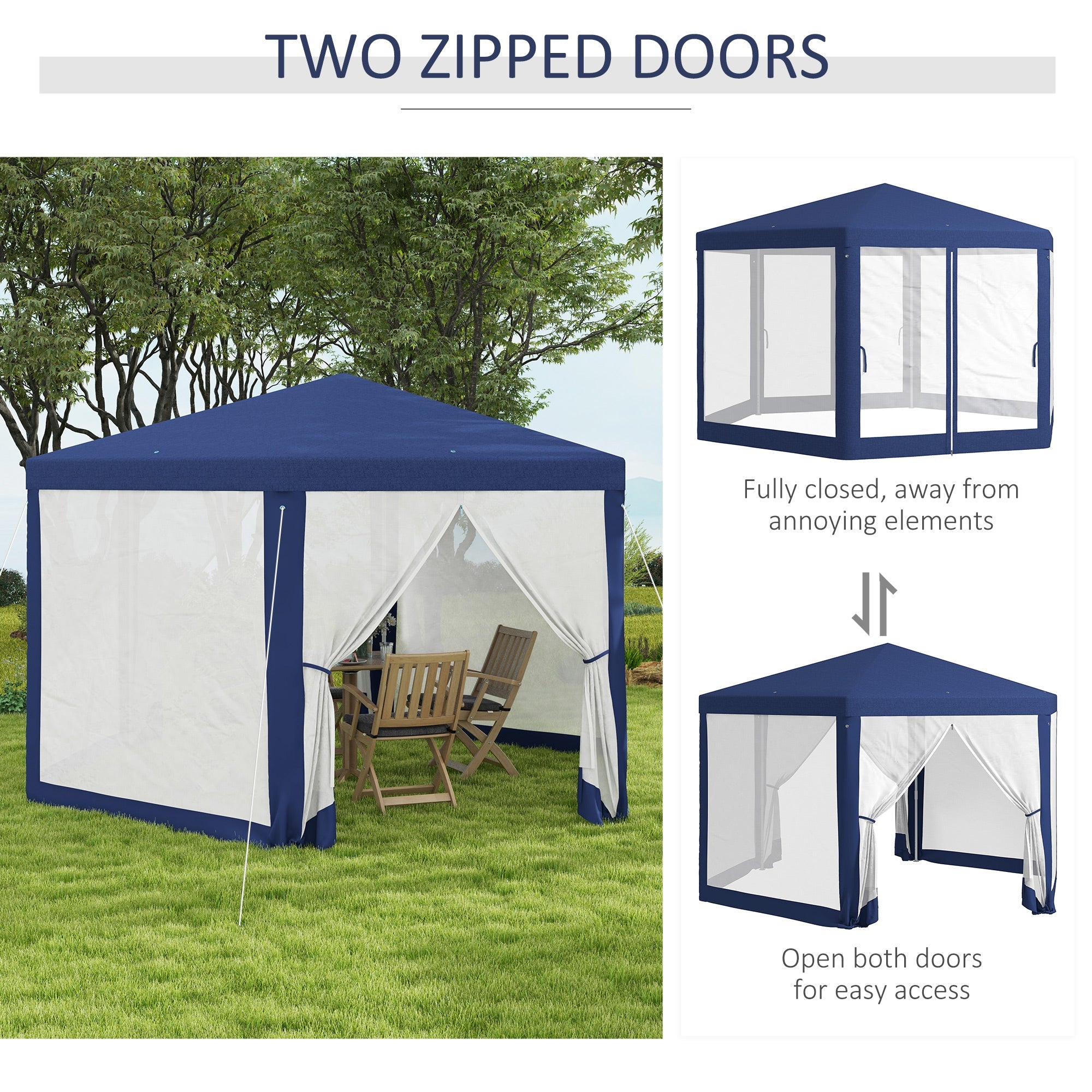 Outsunny Hexagon Party Tent, Patio Gazebo with Netting Mesh, Blue 
