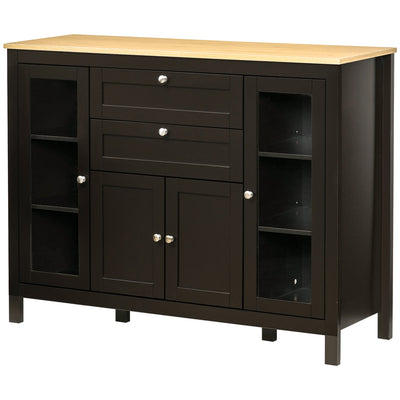 HOMCOM Buffet Cabinet Sideboard with 2 Drawers, 3 Storage Cabinets, Glass Doors and Adjustable Shelves, Dark Brown 
