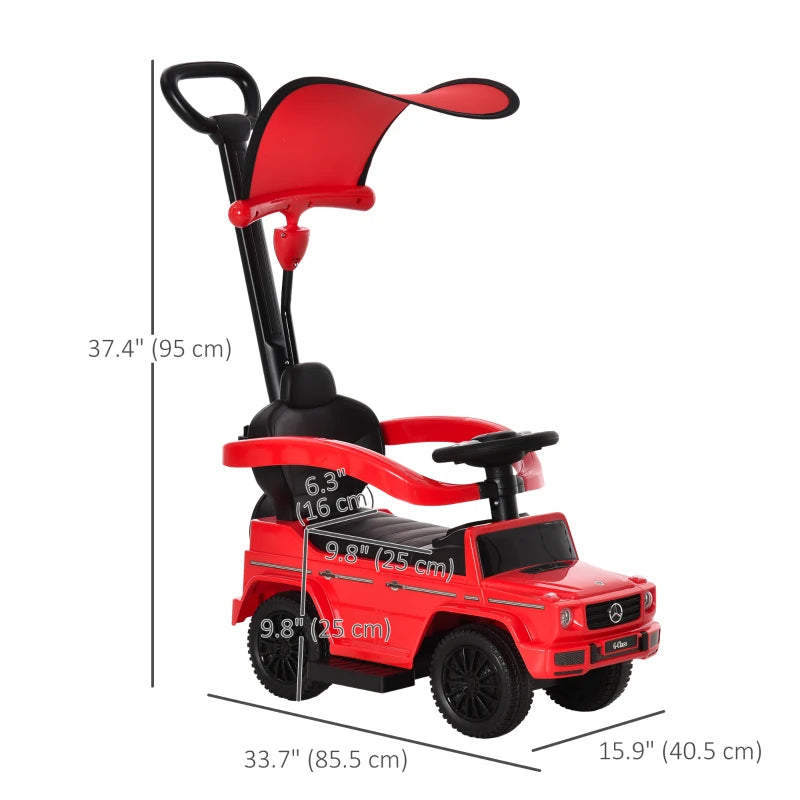 Aosom Mercedes-Benz G350 Licensed Push Car, 3-in-1 Toddler Sliding Car with Horn, Steering, Foot Rest, Seat Storage, Red