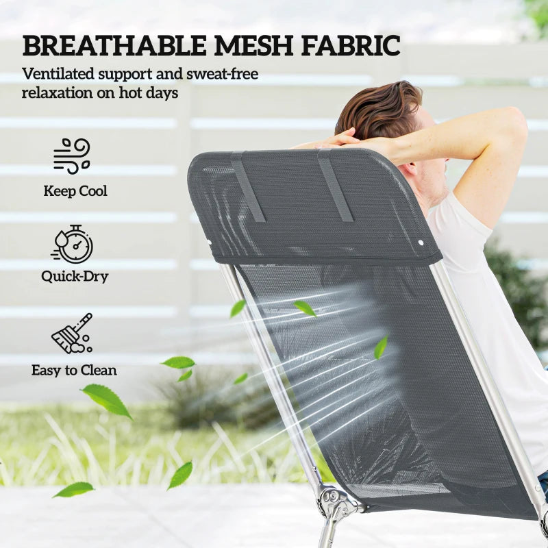 Folding Lounge Chair, Portable Tanning Chair with Adjustable Backrest, Pillow for Beach Poolside Patio, Dark Grey
