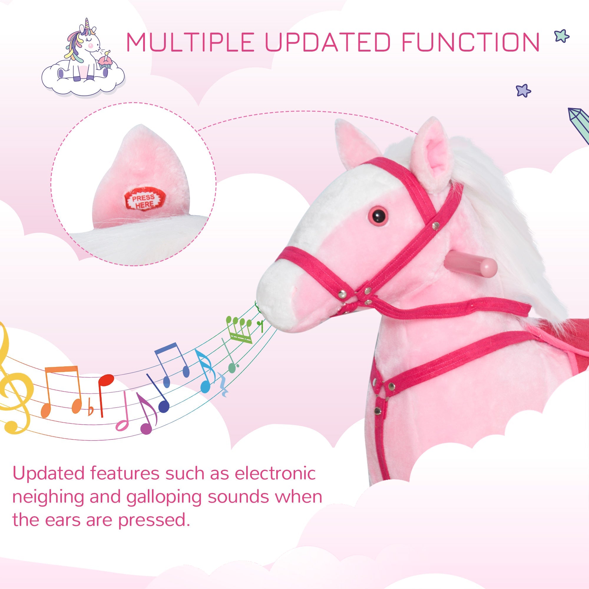 Qaba Rocking Plush Horse Poney Pony Children Kid Ride on Toy w/ Realistic Sound (Light Pink) 