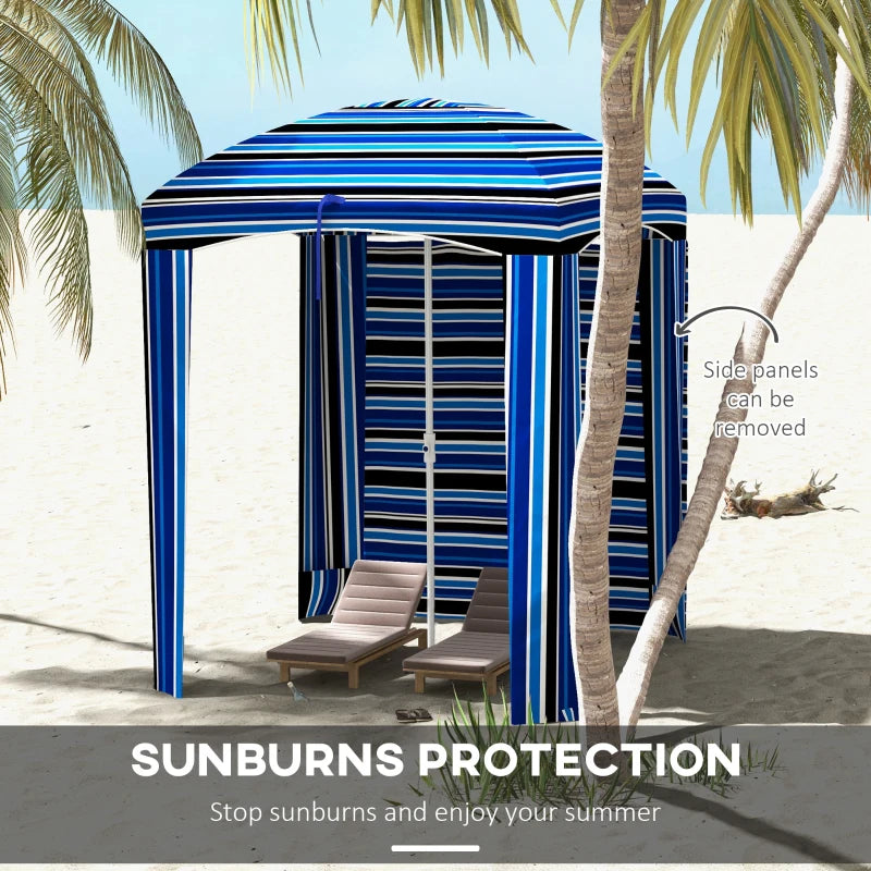 70.1" L x 70.1" W Cabana Umbrella with Walls, Vents, Ruffles, Carry Bag, Beach Umbrella, Blue Stripe
