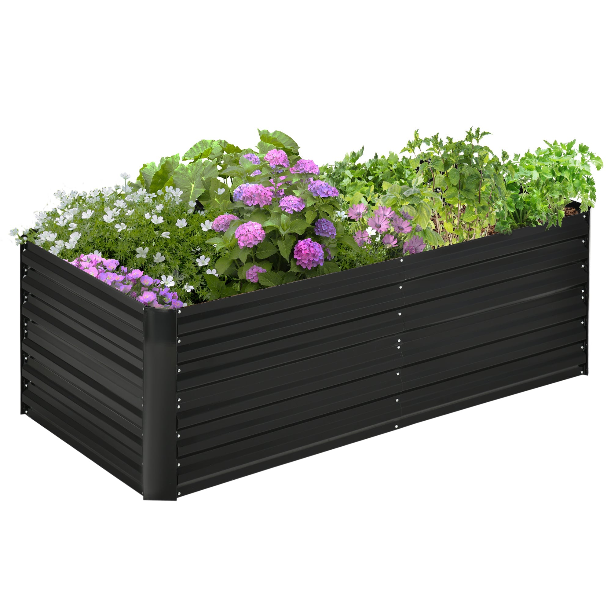 Outsunny Galvanized Steel Raised Garden Bed Outdoor Planters Reinforced Rods 71" x 35" x 23" Black 