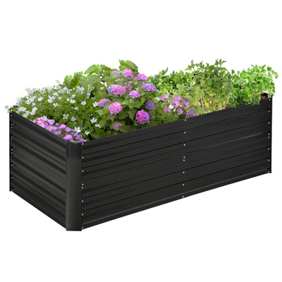 Outsunny Galvanized Steel Raised Garden Bed Outdoor Planters Reinforced Rods 71" x 35" x 23" Black 