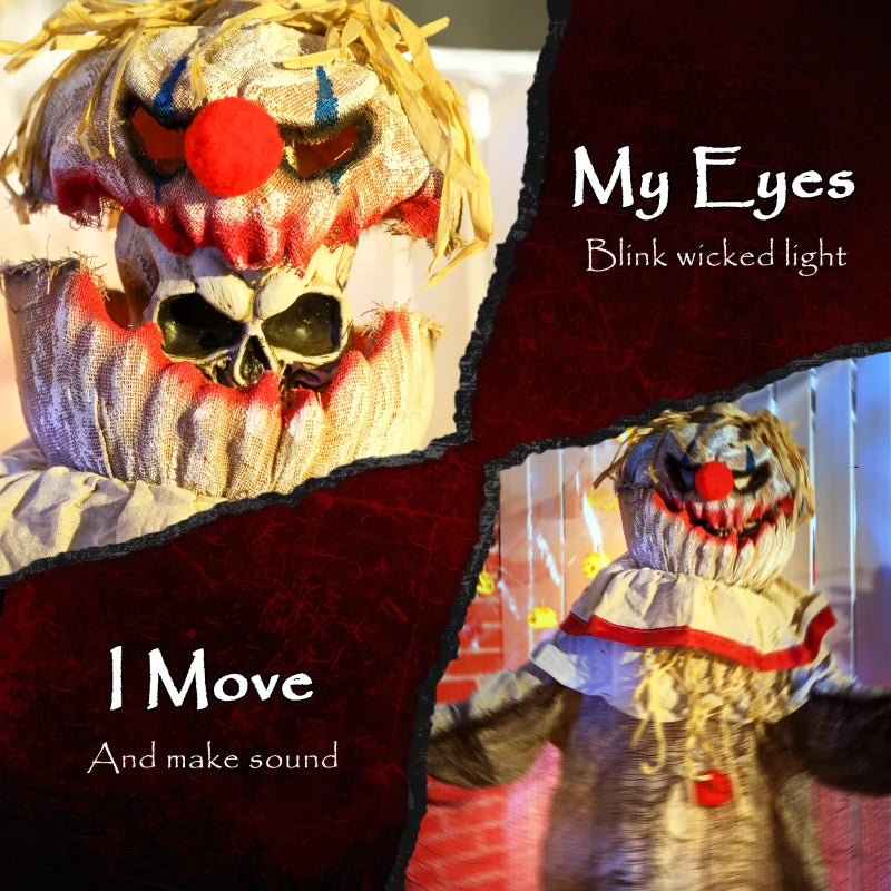 Outsunny 68" Life-Size Animated Pumpkin Clown – LED Eyes, Battery Operated Halloween Prop 