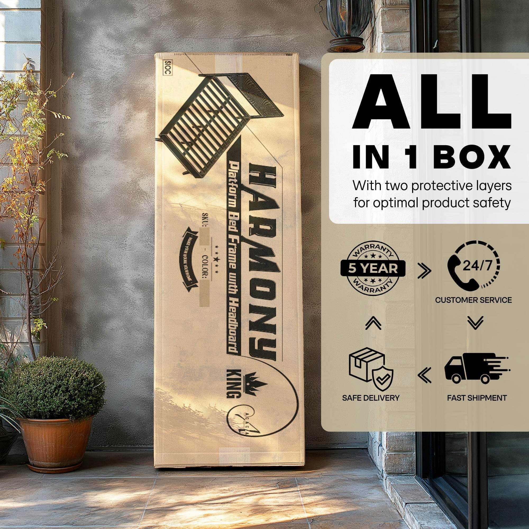 Harmony Platform Bed Frame with Headboard 