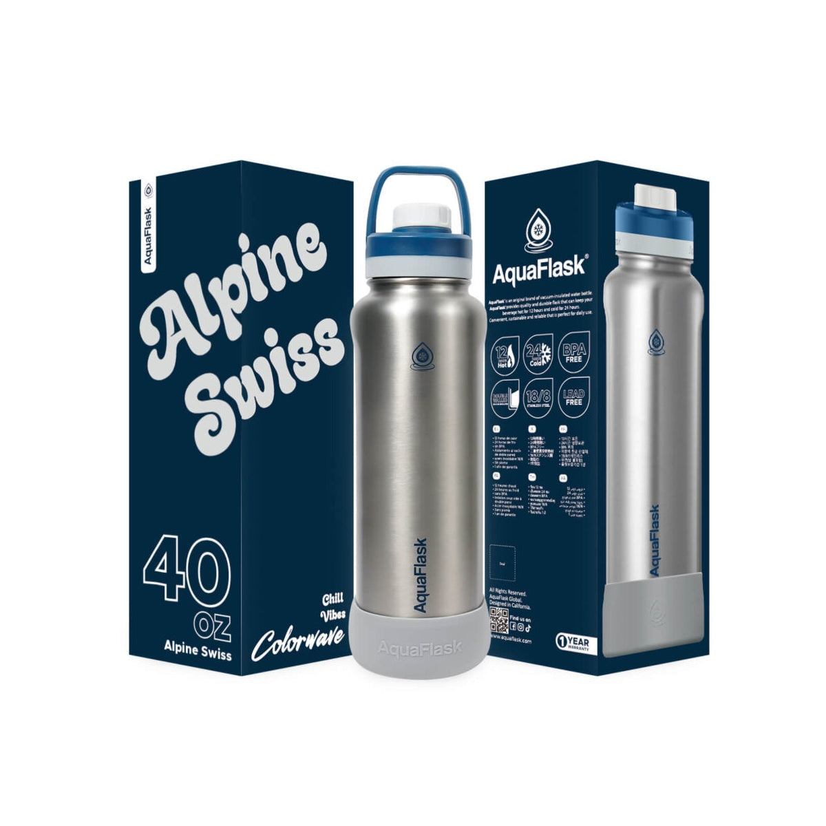 AquaFlask Colorwave 40oz Tumbler – Double Wall Stainless Steel, Keeps Drinks Hot & Cold, Leak-Proof 