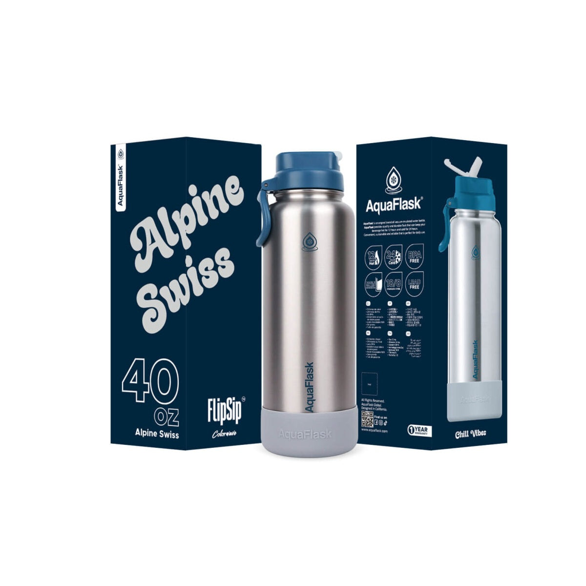AquaFlask Colorwave 40oz Flip Sip Bottle – Insulated Stainless Steel Water Flask 