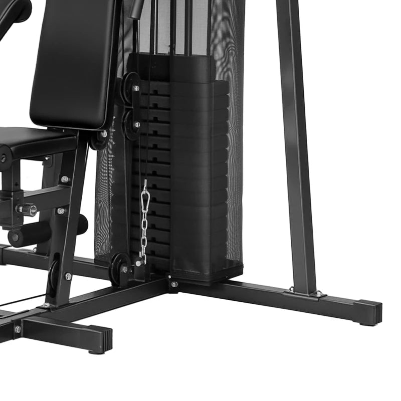 All-in-One Multi-Station Home Gym Workout Machine with Weight Stack, Pulley System & Adjustable Bench – Black