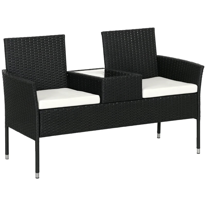 Patio Furniture w/ Mid-Table PE Rattan Loveseat w/ Cushion, Cream White
