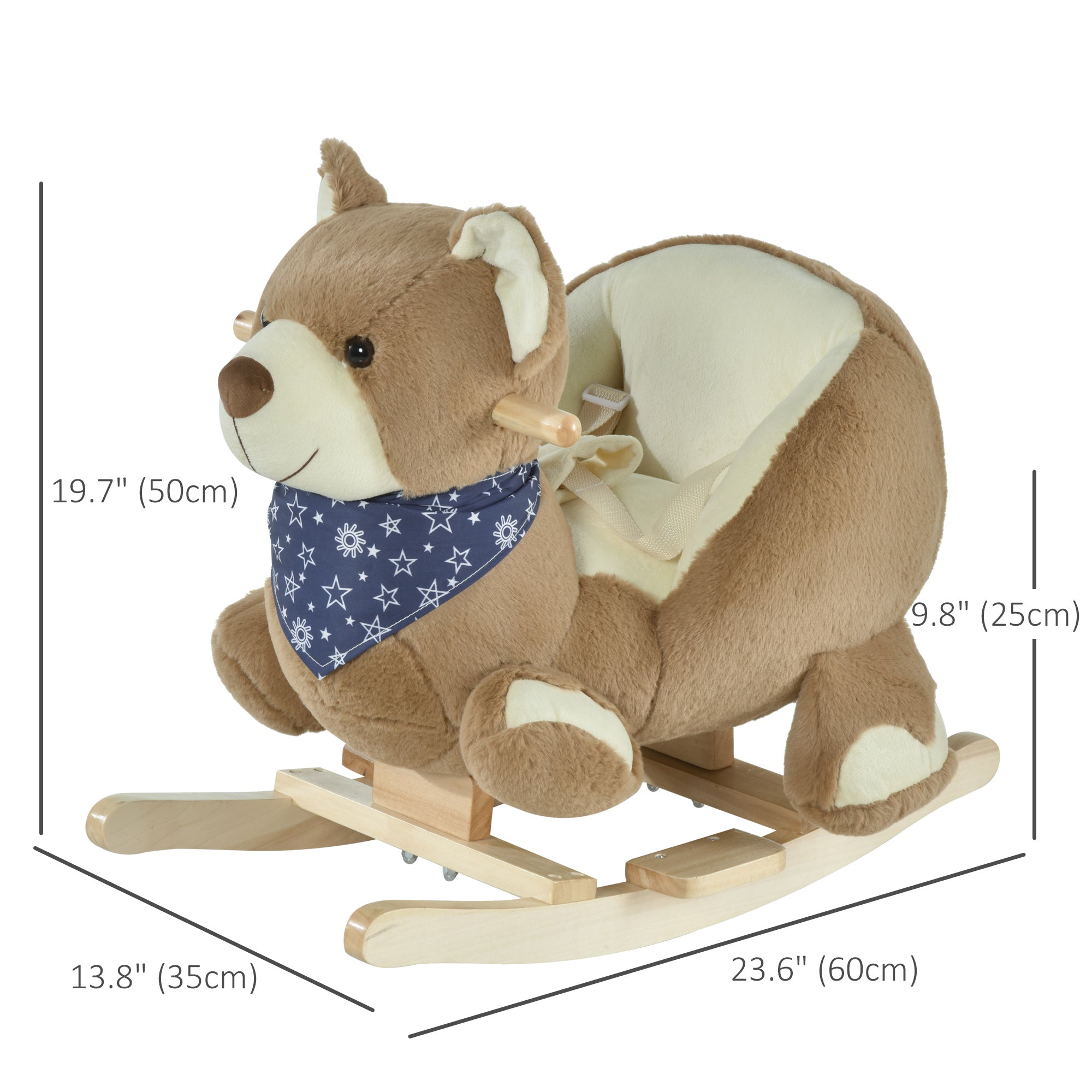 Qaba Kids Ride-On Rocking Horse Toy Bear Style Rocker with Fun Music & Soft Plush Fabric for Children 18-36 Months 