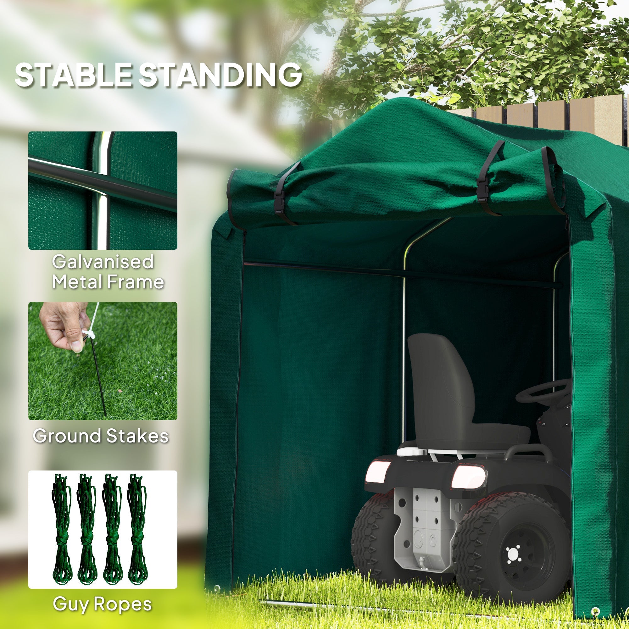 Outsunny Outdoor Storage Shed, UV Resistant Bike Tent with Roll-up Zipper Door, Portable Shed for Bike, Motorcycle, Dark Green 