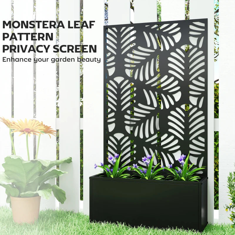 Metal Garden Bed with Trellis for Climbing Plants, Freestanding or Wall Mounted Flower Bed for Garden, Patio, Balcony