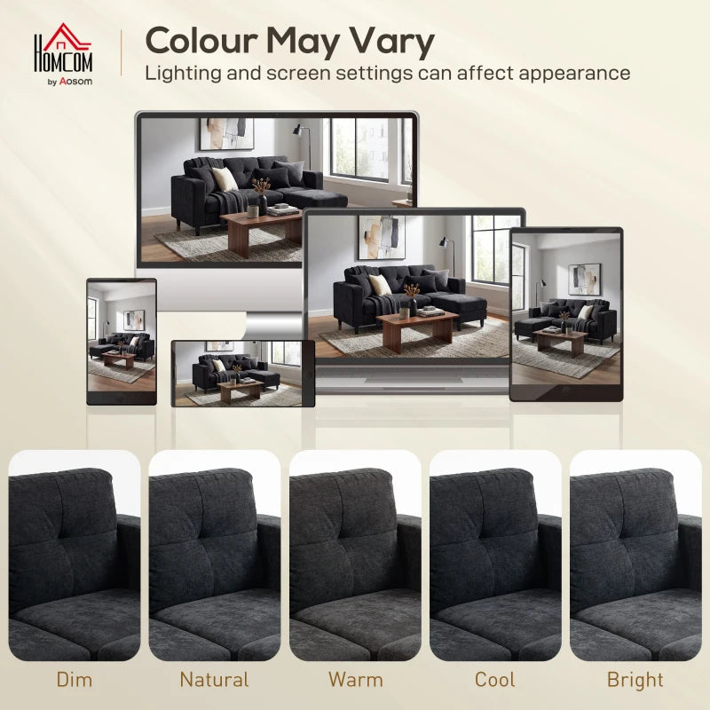 Sectional Sofa, L Shaped Corner Sofa with Changeable Chaise, High-density Foam Padding Seat, Linen Fabric, Wooden Legs, Black