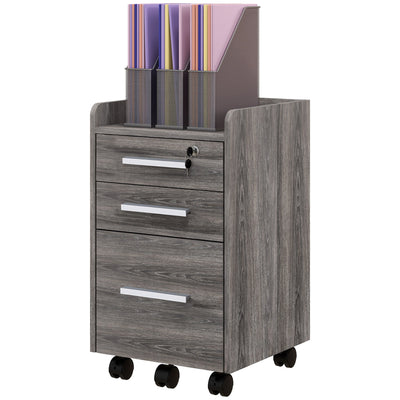 HOMCOM 3 Drawer Vertical Mobile Filing Cabinet with Lock and Wheels for A4 Letter Size Grey 