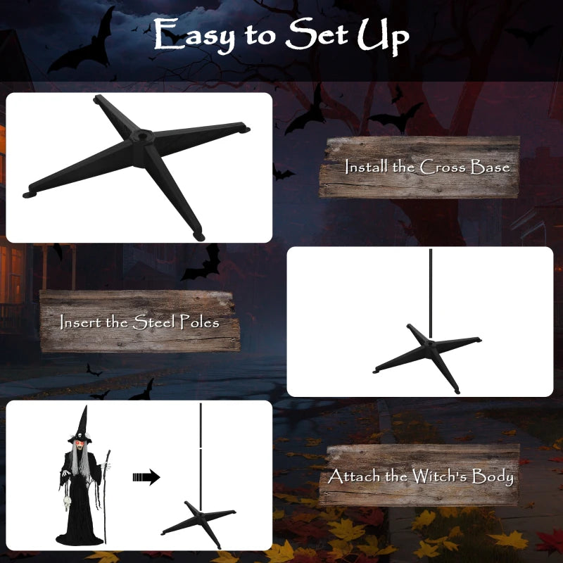 Outsunny 5ft Life-Size Animated Standing Witch – Voice & Sound Activated, Moving Head & Flashing Eyes, Indoor Halloween Prop 