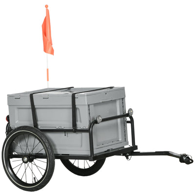 Aosom Steel Trailer for Bike, Bicycle Cargo Trailer with Storage Box, Folding Frame and Safe Reflectors, Max Load 88LBS 