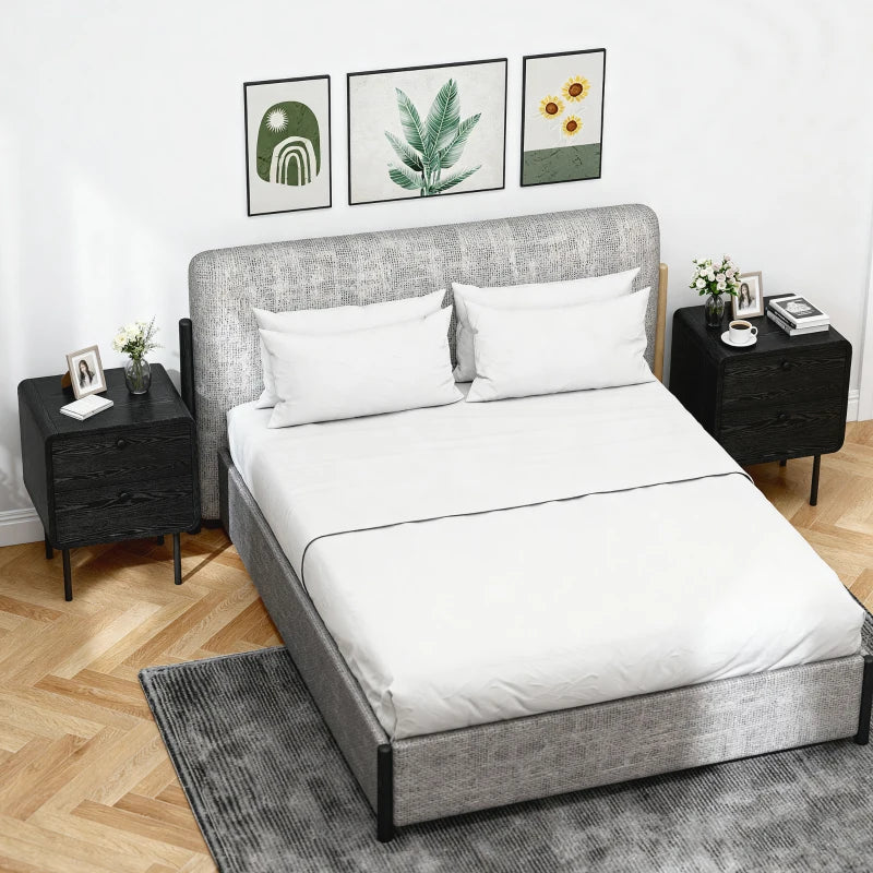 Modern Bedside Tables Set of 2, 2 Pieces Nightstands with 2 Storage Drawers and Steel Legs for Bedroom, Black Wood Grain