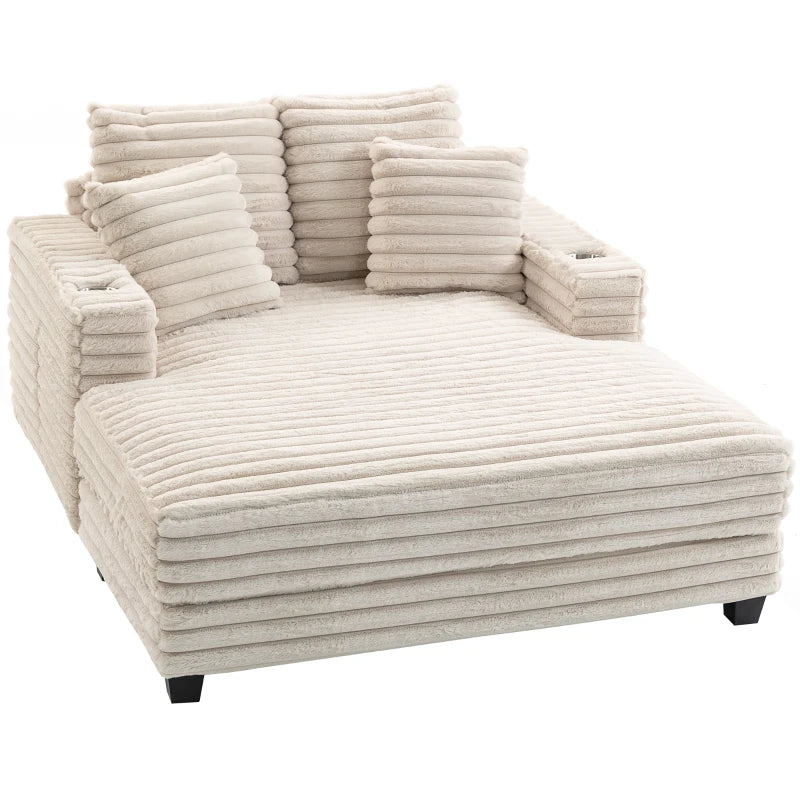 🛋️ 60" Oversized Chaise Lounge Sleeper Sofa – With Cup Holders & Pillows  Available in Gray & Beige