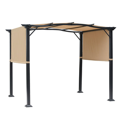 Outsunny Gazebo 8x10ft Outdoor Retractable Pergola Canopy Tent Adjustable Side Sun Shade Khaki 