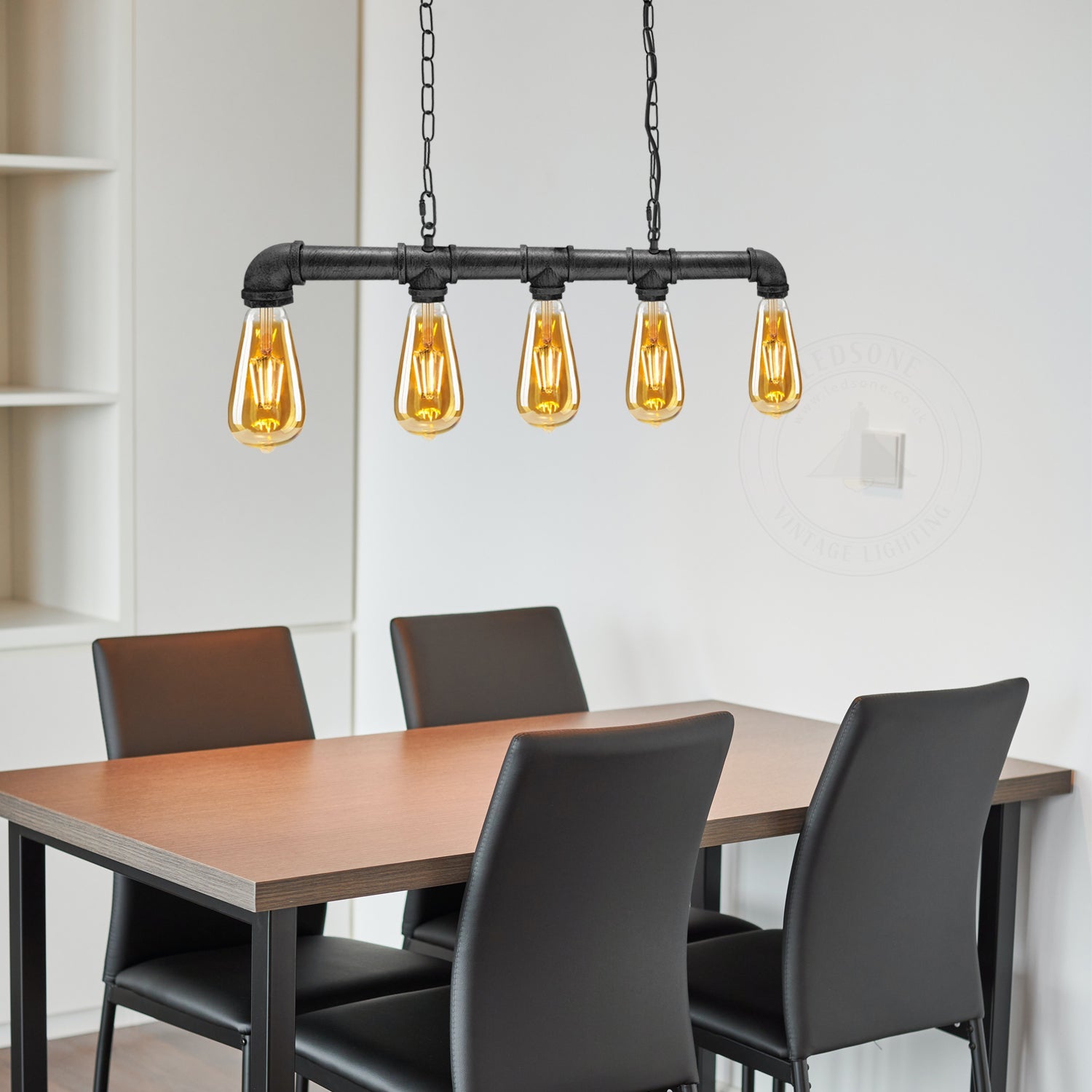 5-Head Water-Pipe Ceiling Light in Black~1341