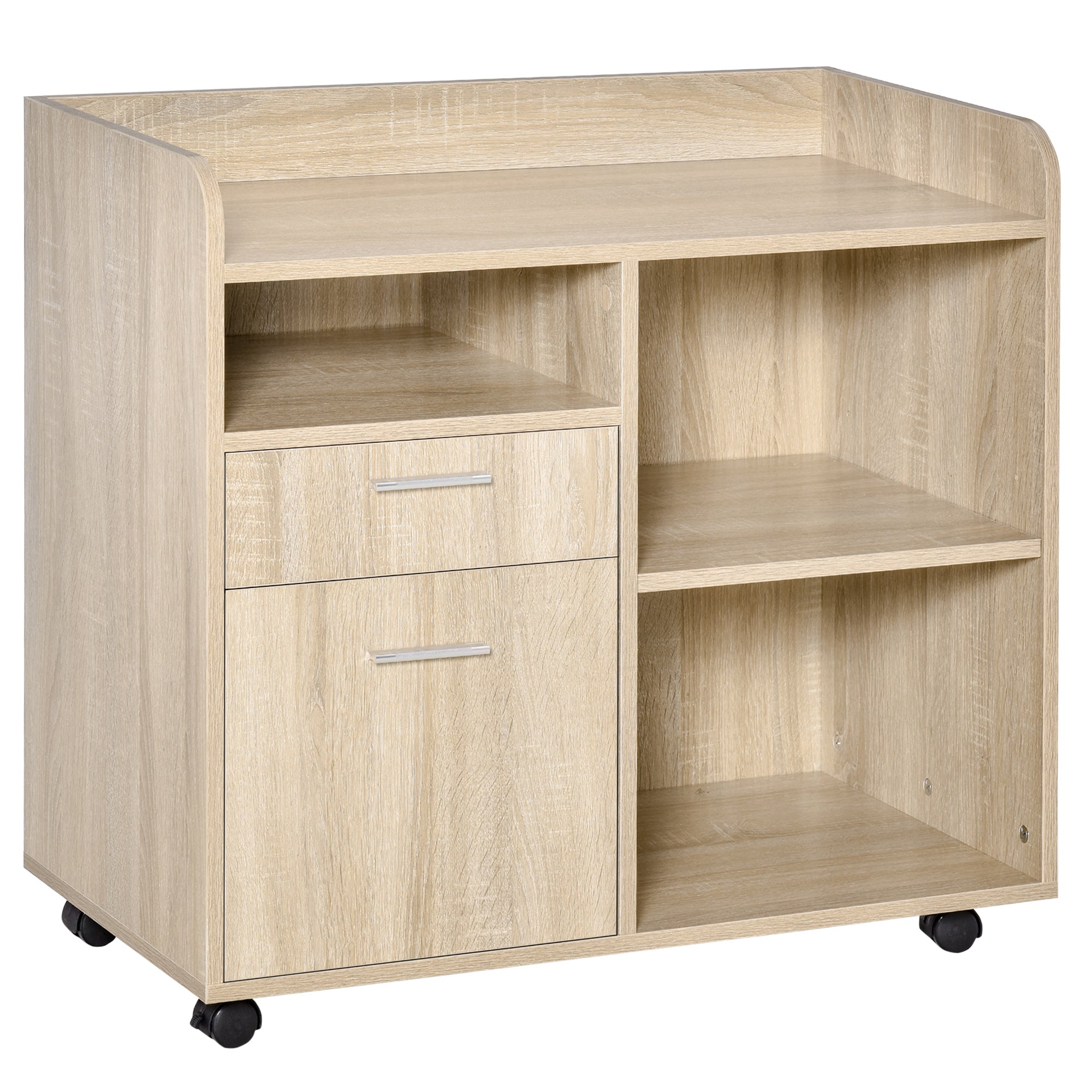 Vinsetto Filing Cabinet: Printer Stand, Mobile, Oak, 2 Drawers, Adjustable Open Shelves, Office 