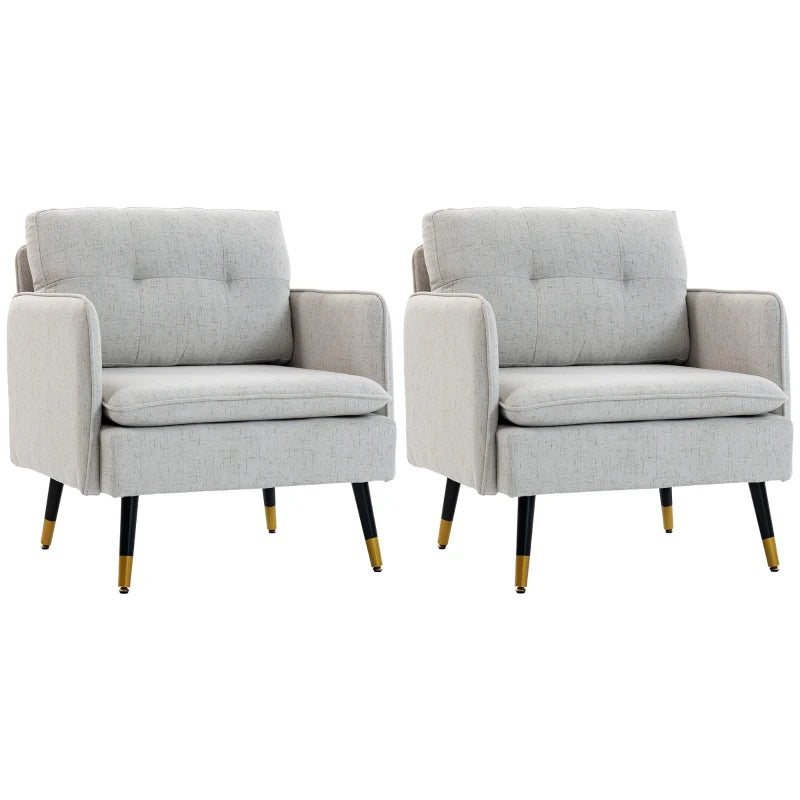 Accent Chairs Set of 2, Upholstered Armchairs with Tufted Back Cushion and Steel Legs for Living Room, Bedroom