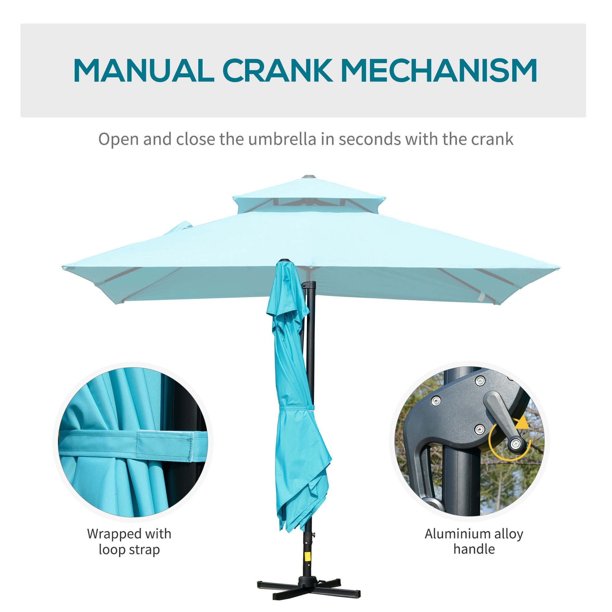 Outsunny 10'x10' Square Cantilever Patio Umbrella: Light Blue Offset Aluminum with 360° Rotation 