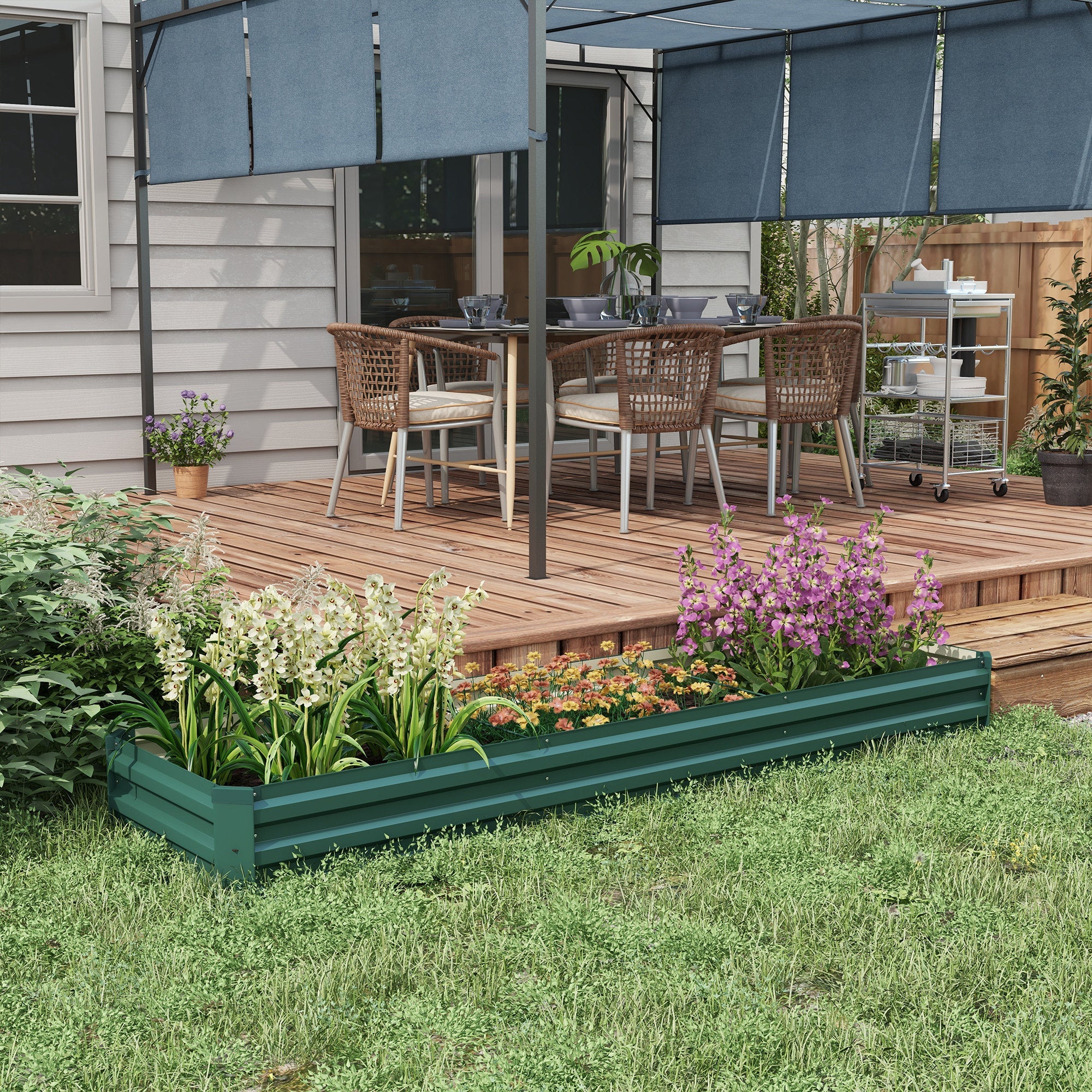 Outsunny 8'x2'x1' Galvanized Raised Bed, Large Elevated Planter Box for Growing Flowers, Herbs and Vegetables, Green 