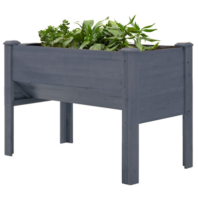 Outsunny Tall Wooden Plant Stand - Outdoor Raised Flower Bed Box with Hooks, 48"x24"x32", Grey 