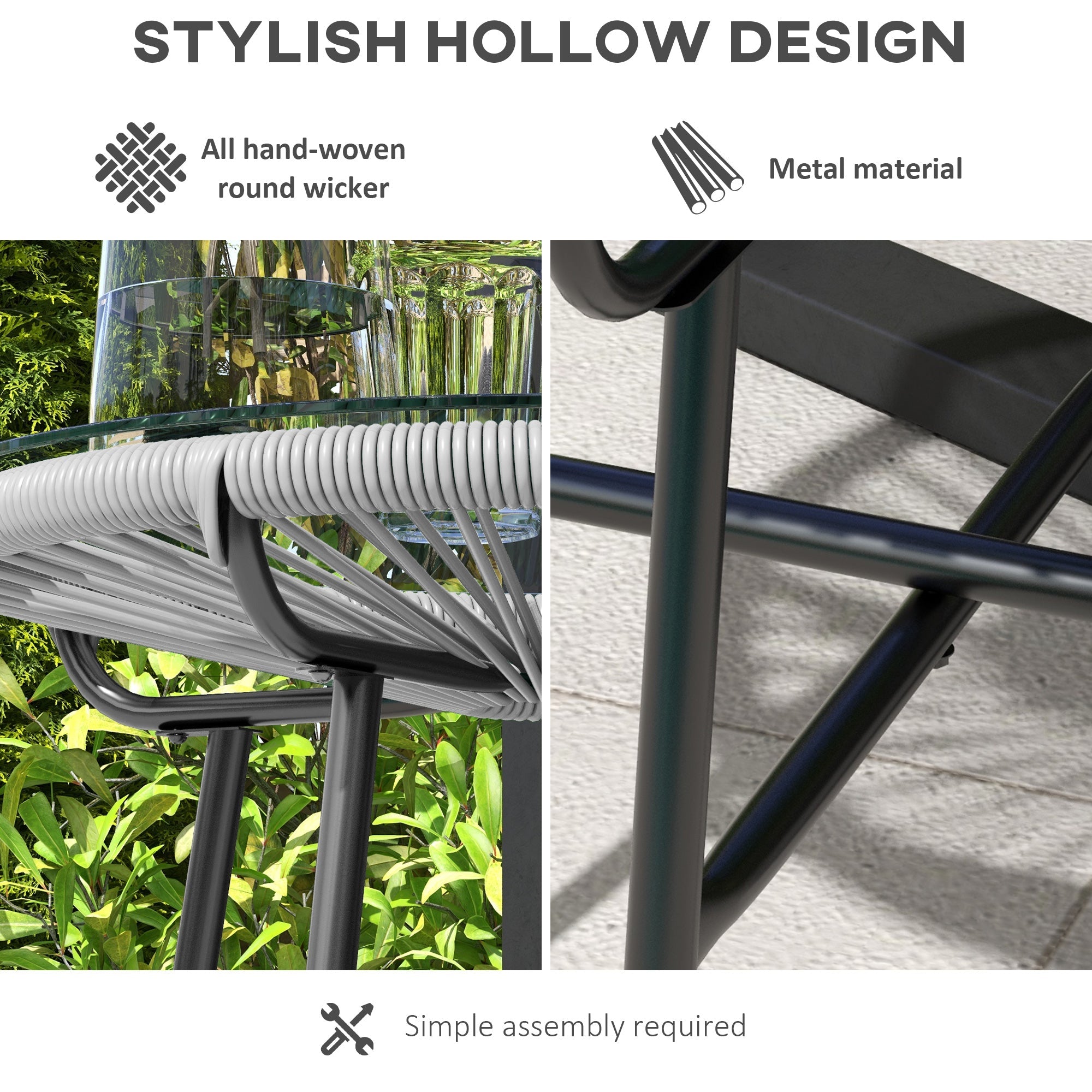 Outsunny Rattan Side Table, Round Outdoor Table, with Round PE Rattan and Tempered Glass Table Top for Patio, Garden, Grey 