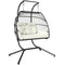 Double Wicker Egg Swing Chair with Stand, Foldable Hanging Egg Chair with UV Resistant Cushion, Headrest, Cream White