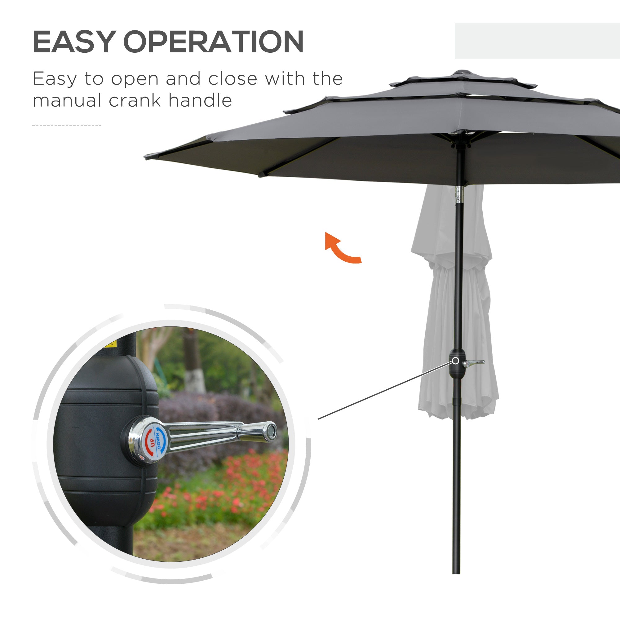 Outsunny 9FT 3-Tier Patio Umbrella: Outdoor Market Umbrella with Crank, Push Button Tilt for Deck & Lawn, Light Grey 