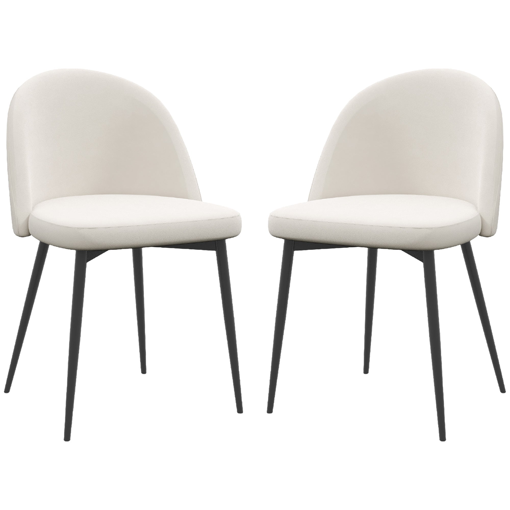 HOMCOM Set of 2 Mid-Back Dining Chair, Mid-Back Velvet-touch Upholstery Kitchen Chair for Living Room Dining Room, Cream White 