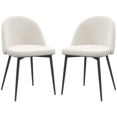 HOMCOM Set of 2 Mid-Back Dining Chair, Mid-Back Velvet-touch Upholstery Kitchen Chair for Living Room Dining Room, Cream White 