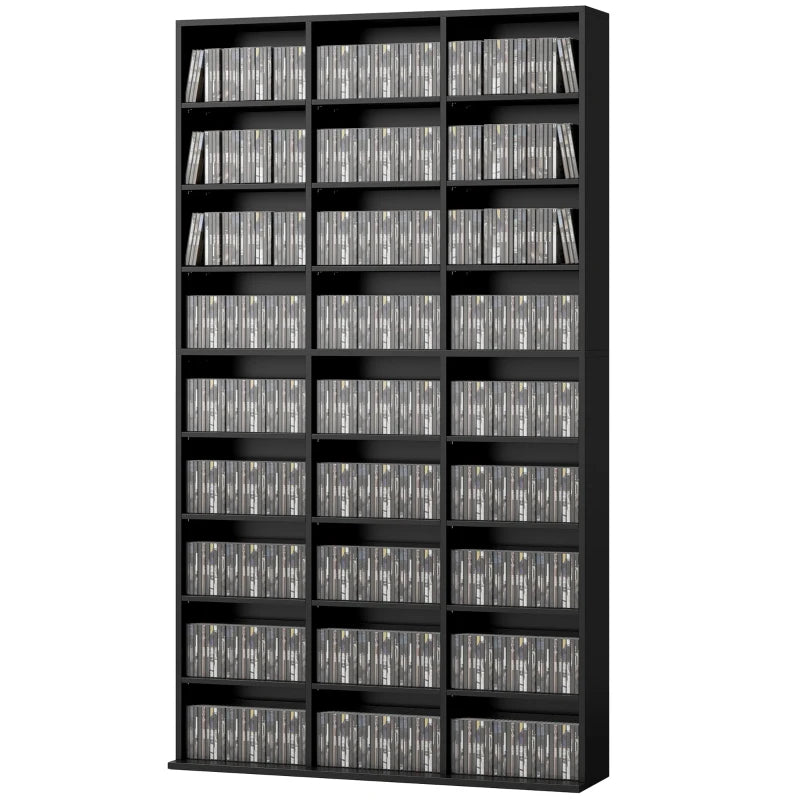Media Storage Cabinet, 9-Tier DVD Shelf with 21 Adjustable Shelves, Holds 835 CDs, 500 DVDs or 640 Blu-rays, Black