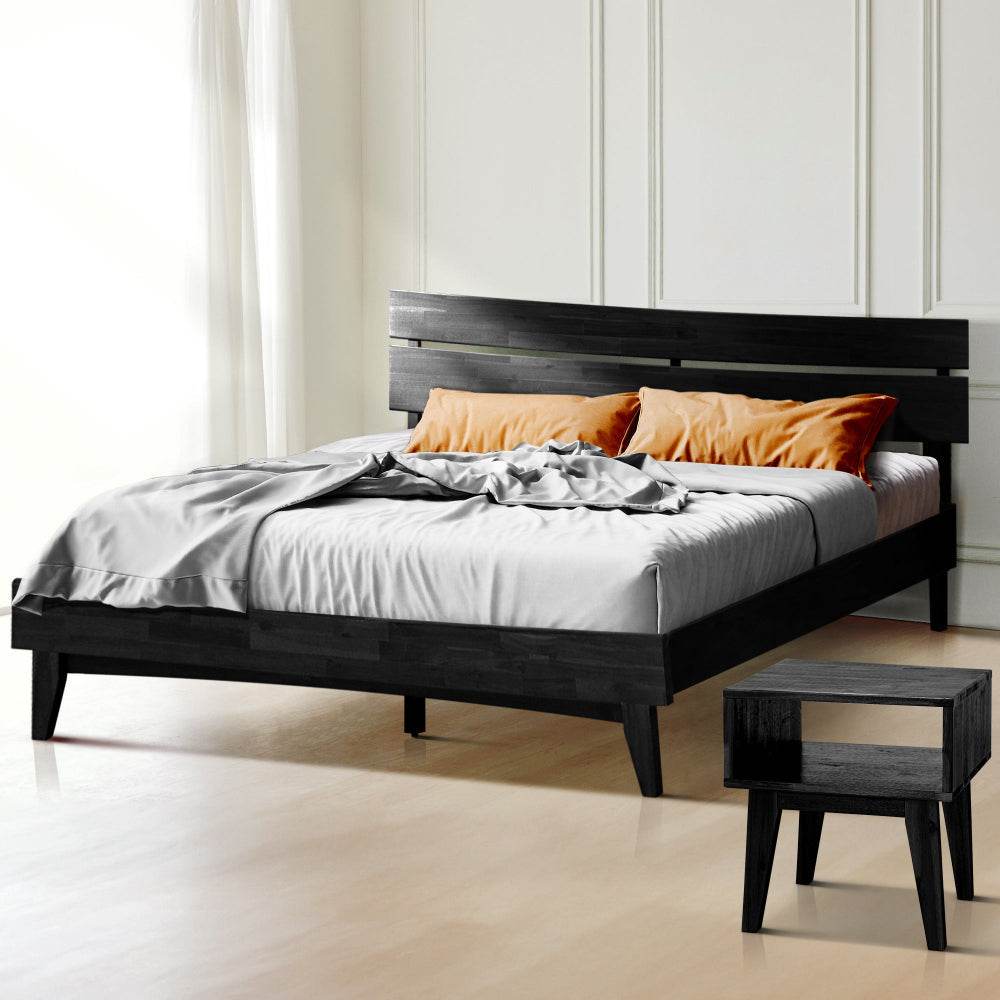Aurora Solid Wood Bed Frame and Matching Nightstand Bedroom Set 