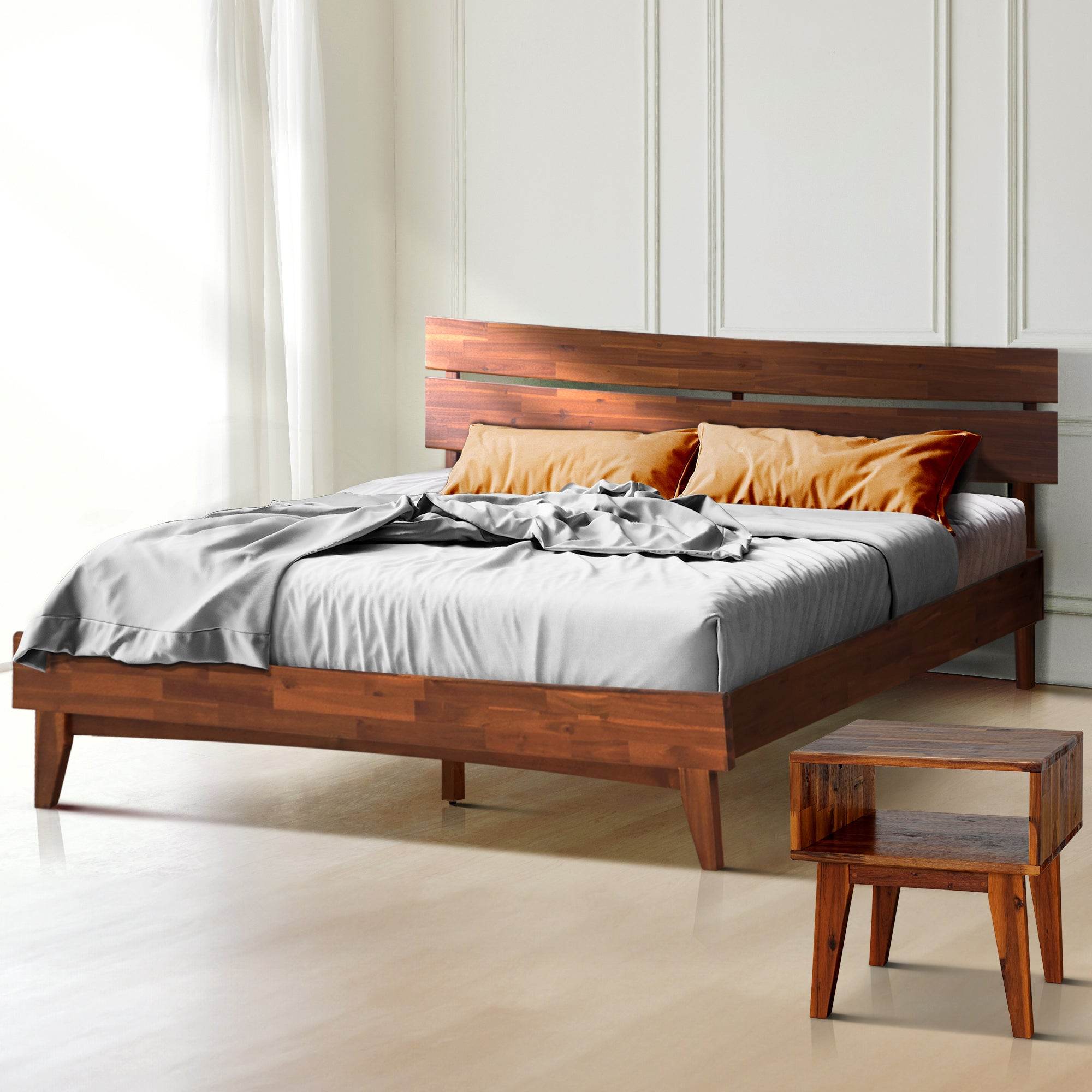 Aurora Solid Wood Bed Frame and Matching Nightstand Bedroom Set 