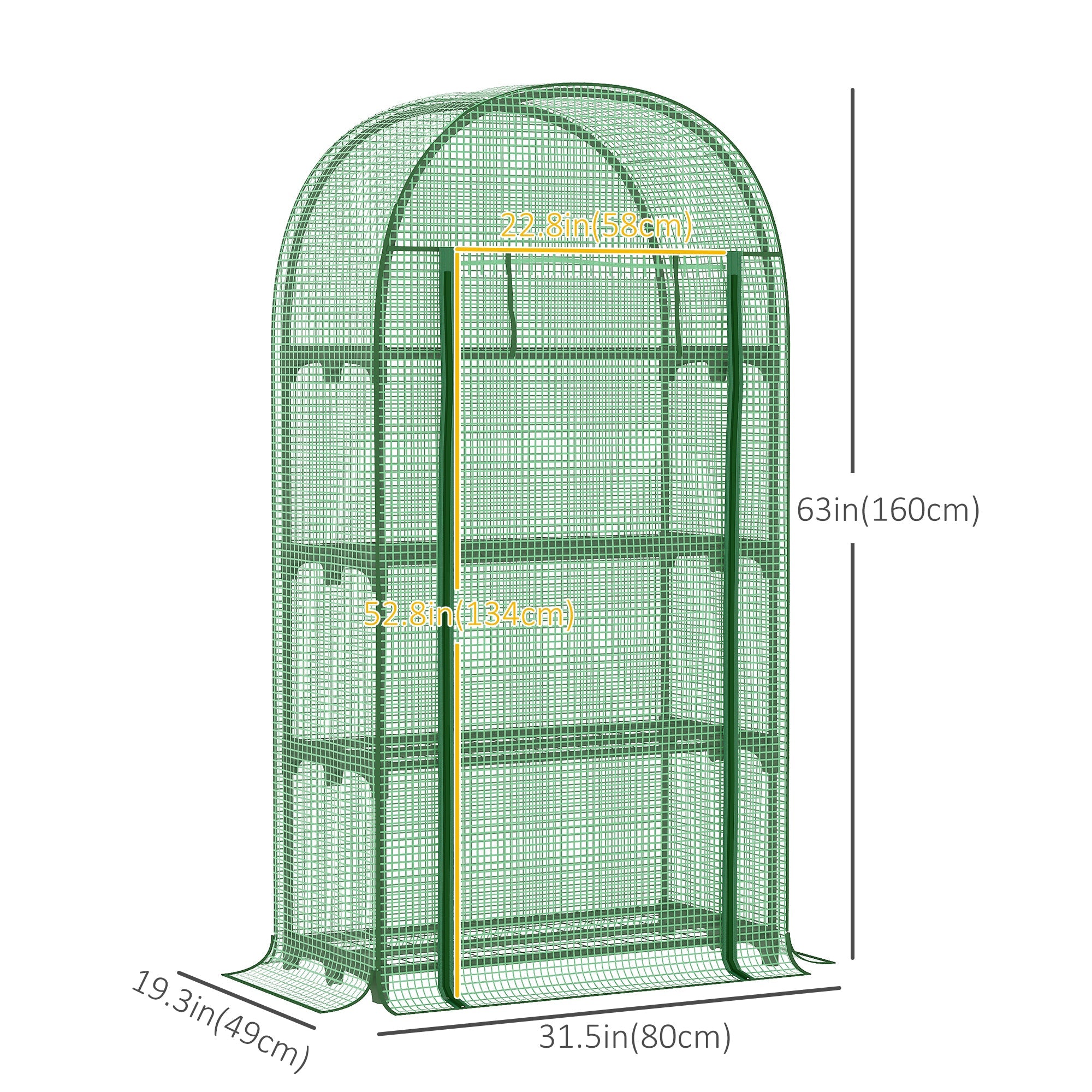 Outsunny Outdoor Mini Grow Station Nursery: Portable Green Dwelling with Shelves Zippered Door PE Cover 31.5" x 19.3" x 63" Green 