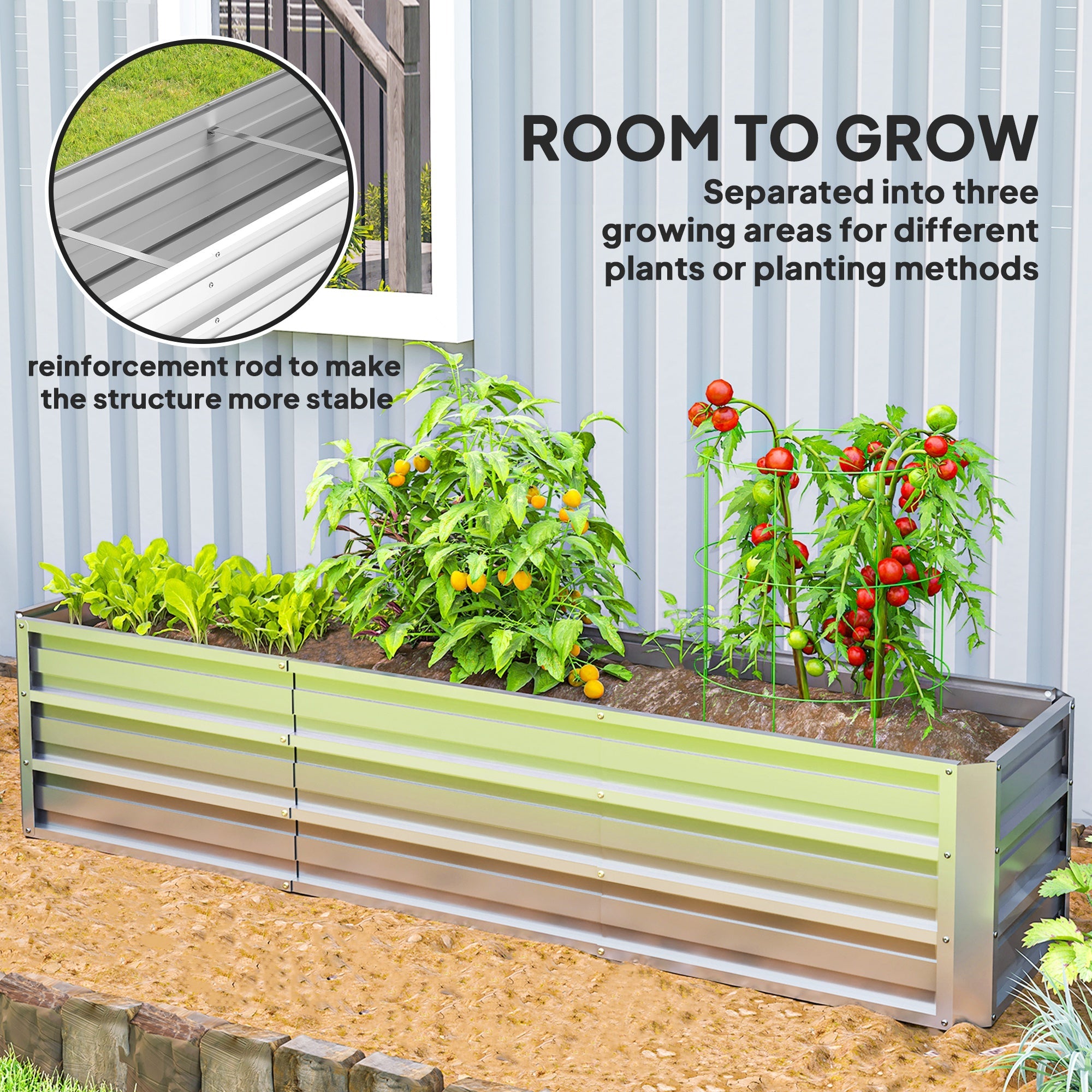 Outsunny Galvanized Raised Garden Bed, Elevated Large Metal Planter Box w/ Install Gloves for Backyard, Patio to Grow Vegetables, Herbs, and Flowers, Silver 