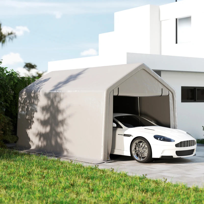 Heavy Duty Carport, 10 x 17 ft Portable Garage with Roll-up Zipper Door for Motorcycle Garden Storage, Grey