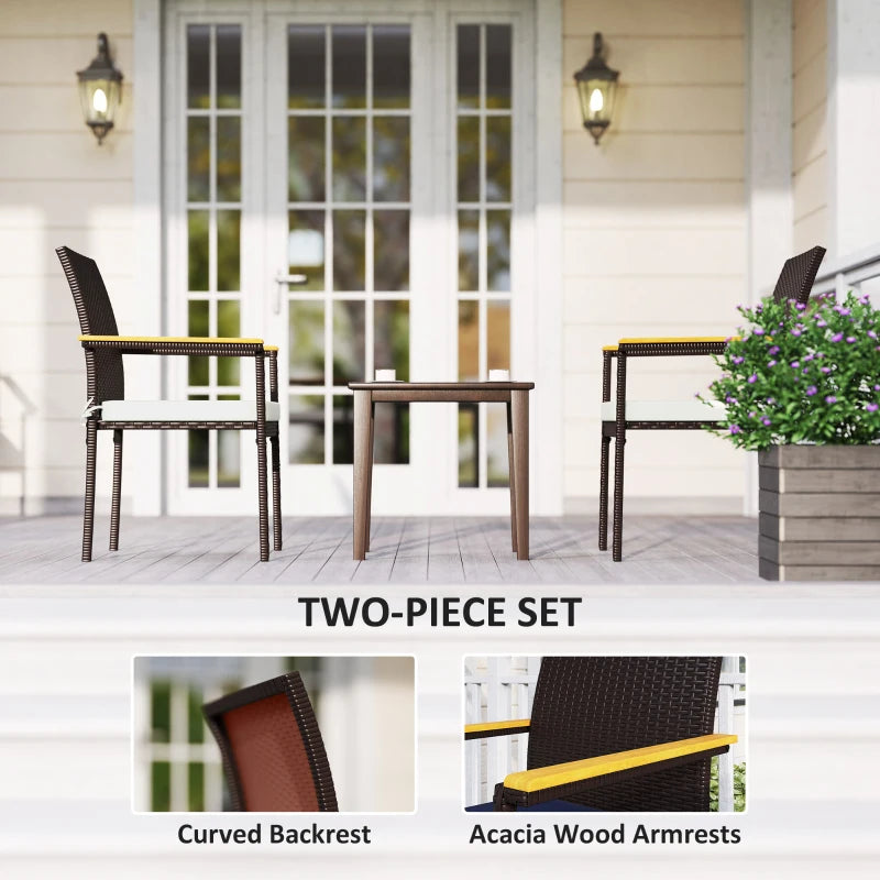 Stackable Wicker Patio Chairs Set of 2 with Removable Cushion, Armrest for Garden, Porch, Yard, Cream White