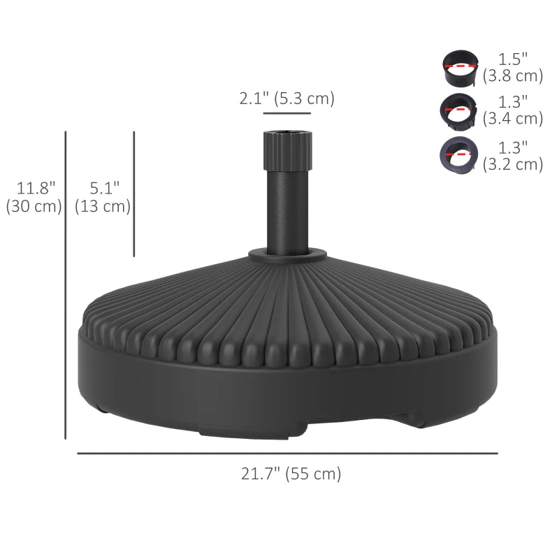 Round Plastic Patio Umbrella Base Parasol Holder Outdoor Umbrella Stand, Filled Up to 62lbs with Sand or 51lbs with Water for Garden, Poolside, Black