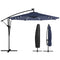 9.7ft Solar LED Cantilever Patio Umbrella with 32 LED Lights, Cross Base, Crank Handle, for Poolside, Deck, Dark Blue