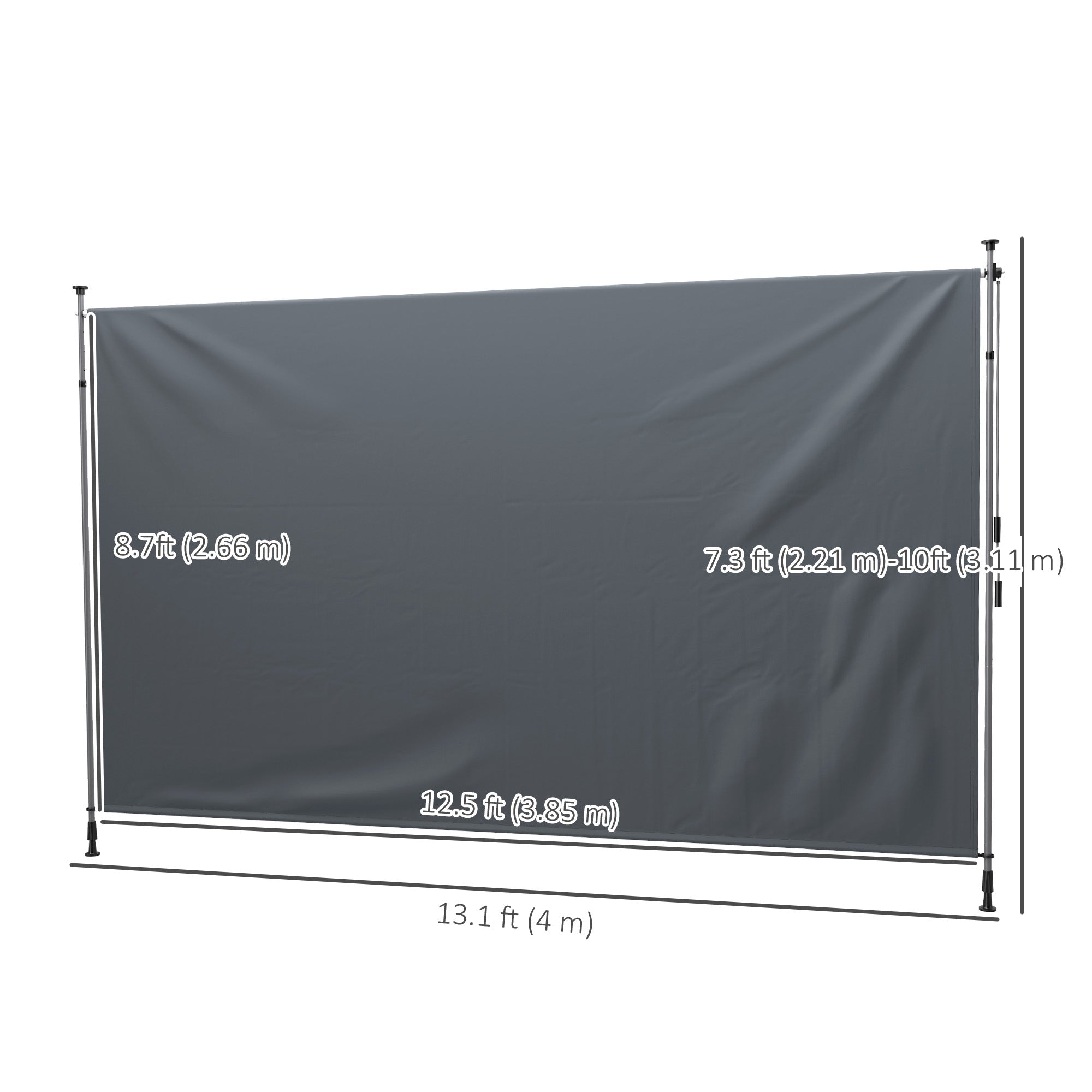 Outsunny 13' x 10' Manual Retractable Patio Awning, Outdoor Privacy Screen with UPF30+ & Water-Resistant Fabric, Dark Grey 