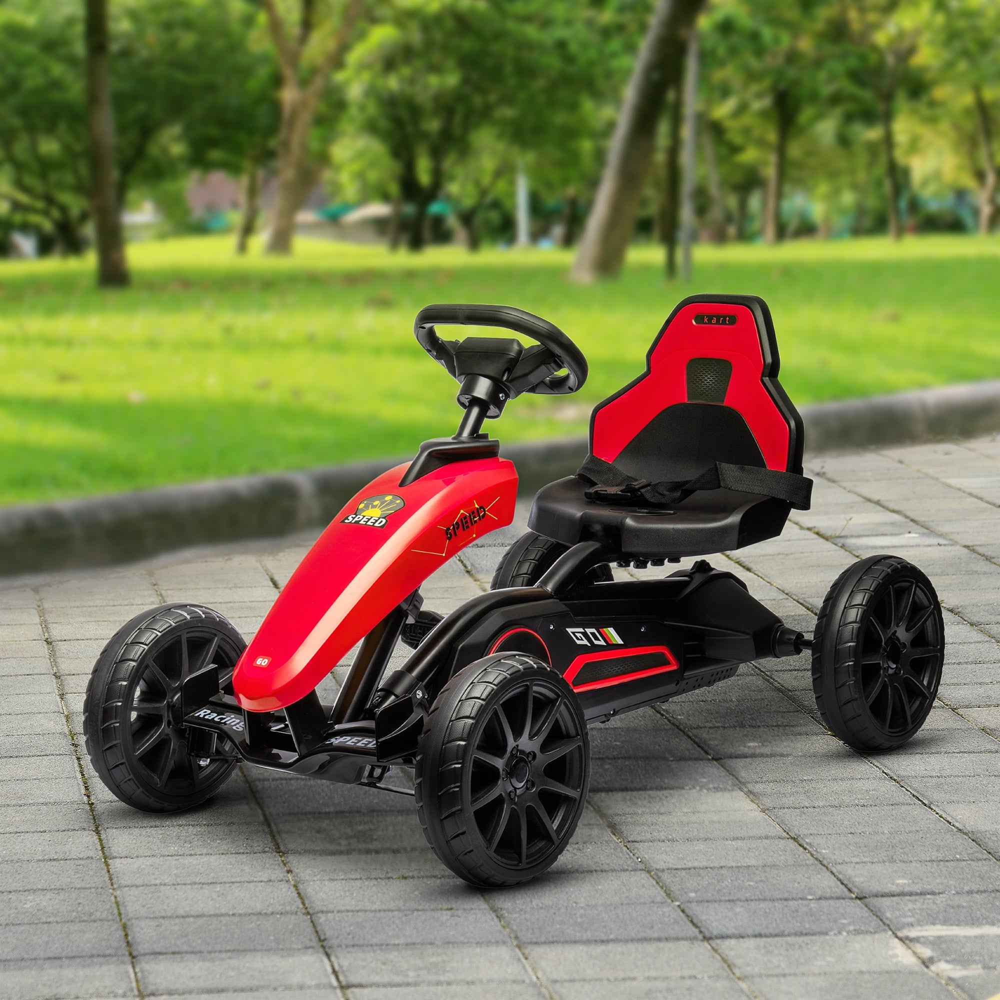 Aosom Pedal Racer: Kids Go-Kart with Adjustable Seat, Swing Axle, Handbrake, Red EVA Wheels, Foot Racer 