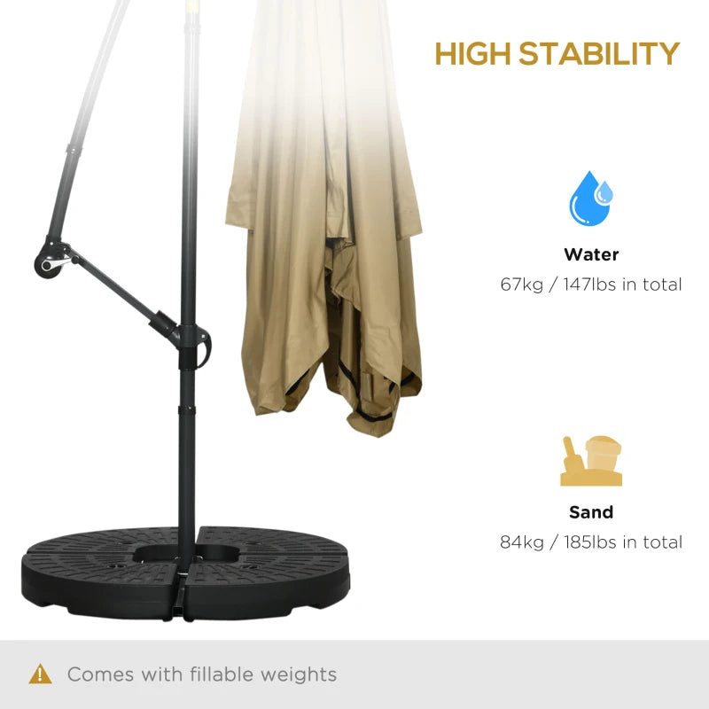 Offset Patio Umbrella with Net and Umbrella Base, Adjustable Cantilever Canopy with Cross Base, Weight Plates and 8 Ribs for Backyard, Poolside, Garden, Beige