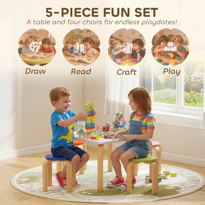 Qaba Kids Table and Chair Set, 5-Piece Children Furniture Set, Kids Table and 4 Chair Set for Daycare, Classroom, Playroom