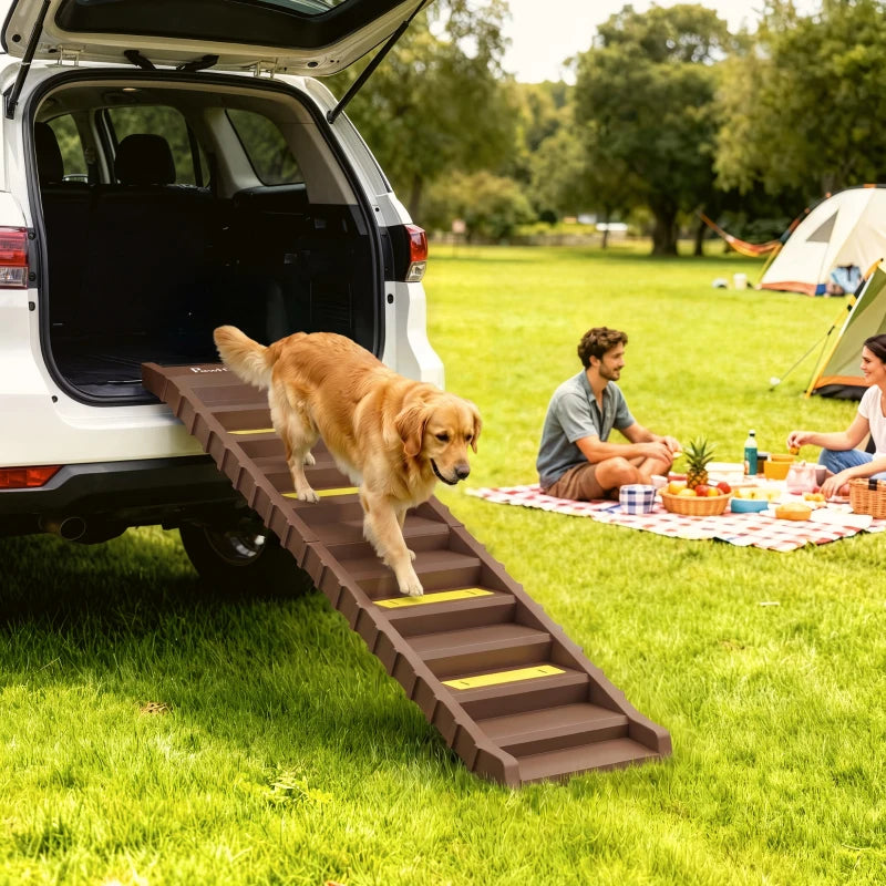 Foldable Dog Car Ramp with Anti-Slip Steps for Cars, SUVs & High Beds – 55 lb Capacity